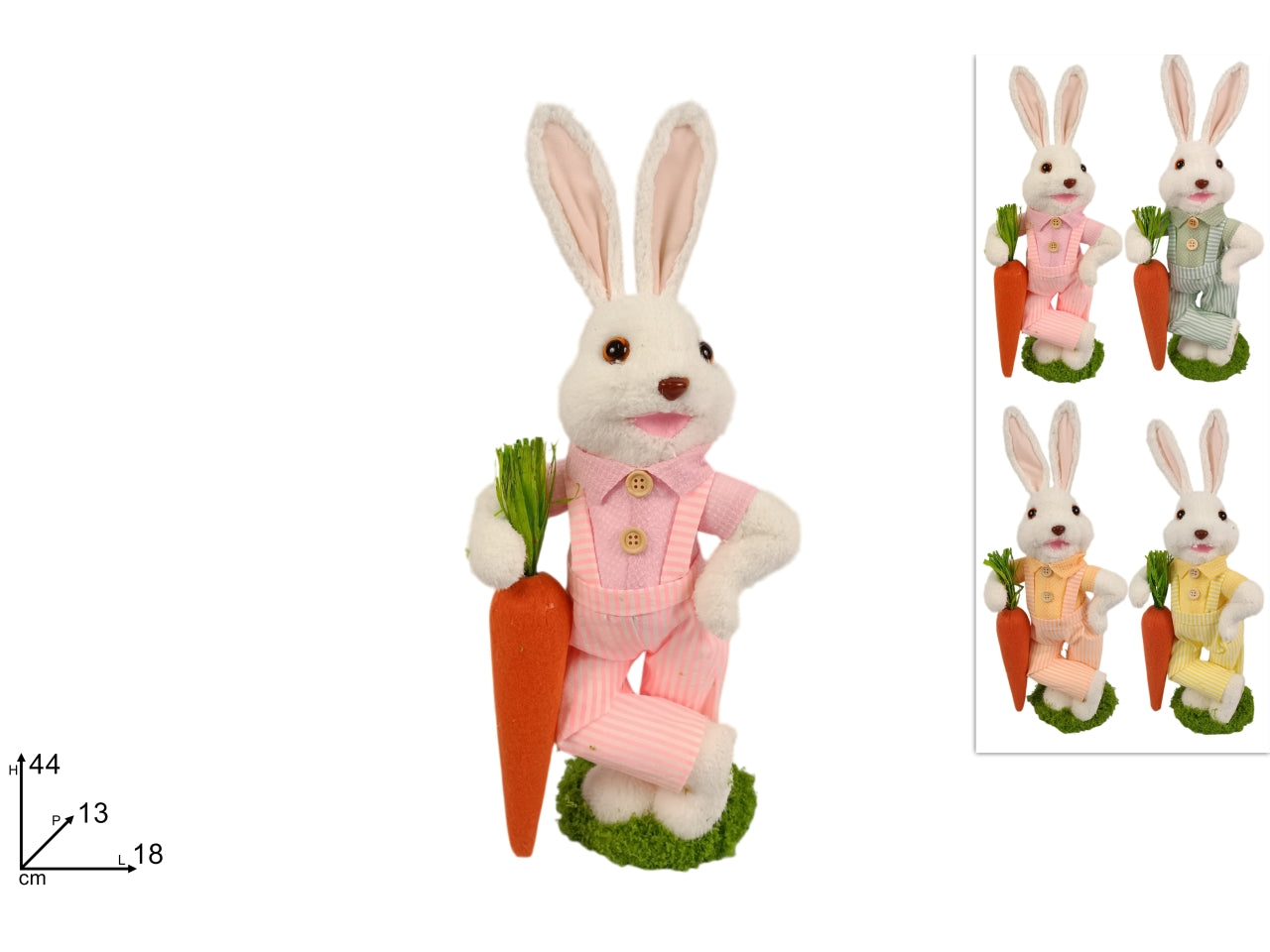 Coniglio pelliccia 44cm con carota in 4 colori assortiti