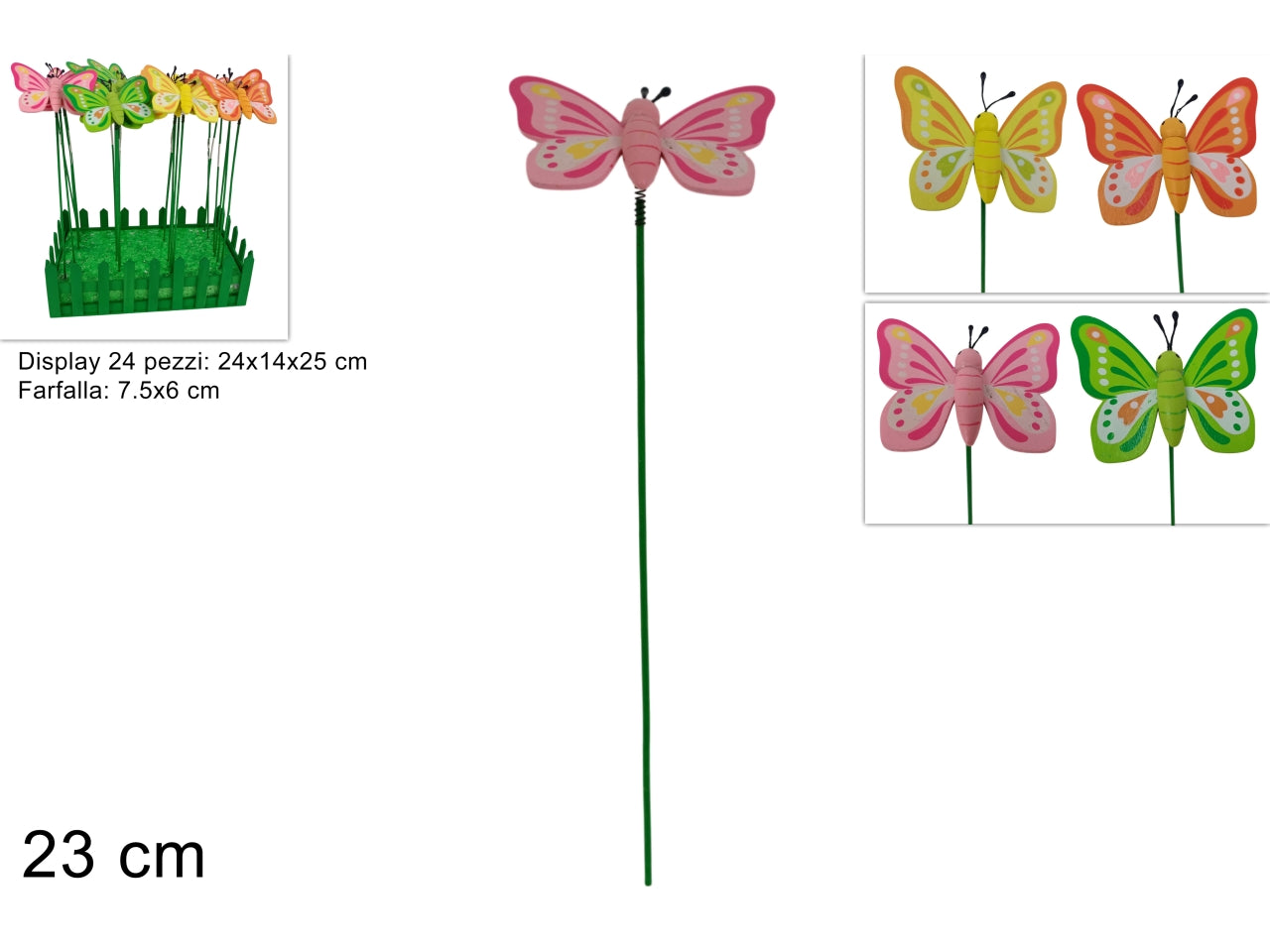 Spillone farfalla con molla in legno in 4 colori assortiti