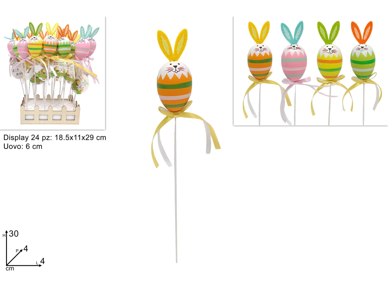 Spillone uovo 30cm con orecchie coniglio in 4 colori assortiti