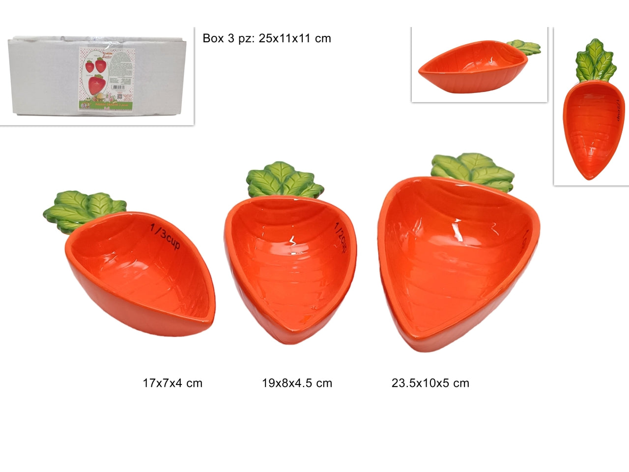 Vassoi carota in ceramica set da 3 vassoi