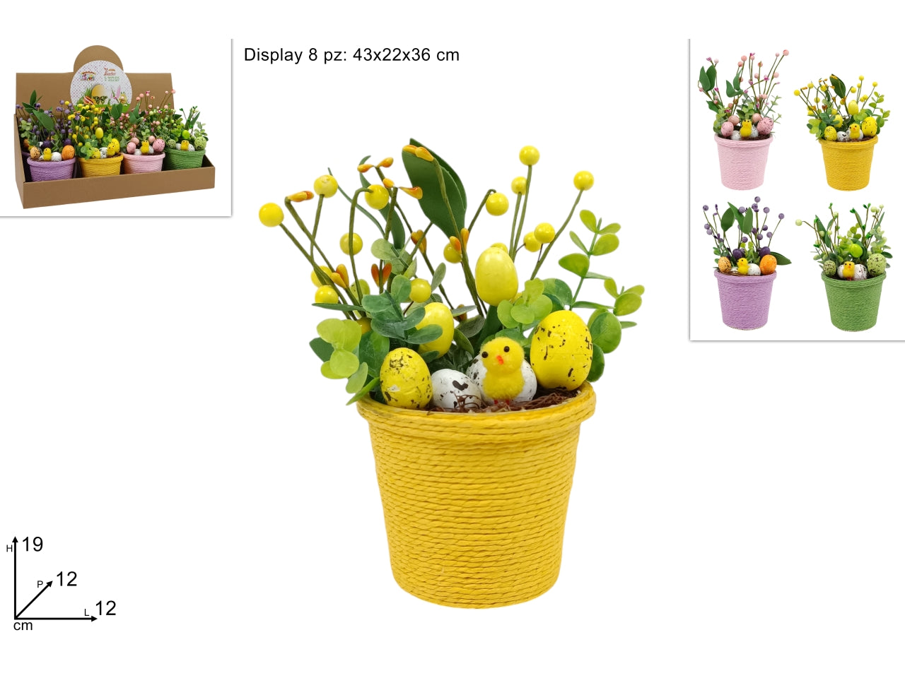 Piantina fiori con pulcino e nido in 4 colori assortiti