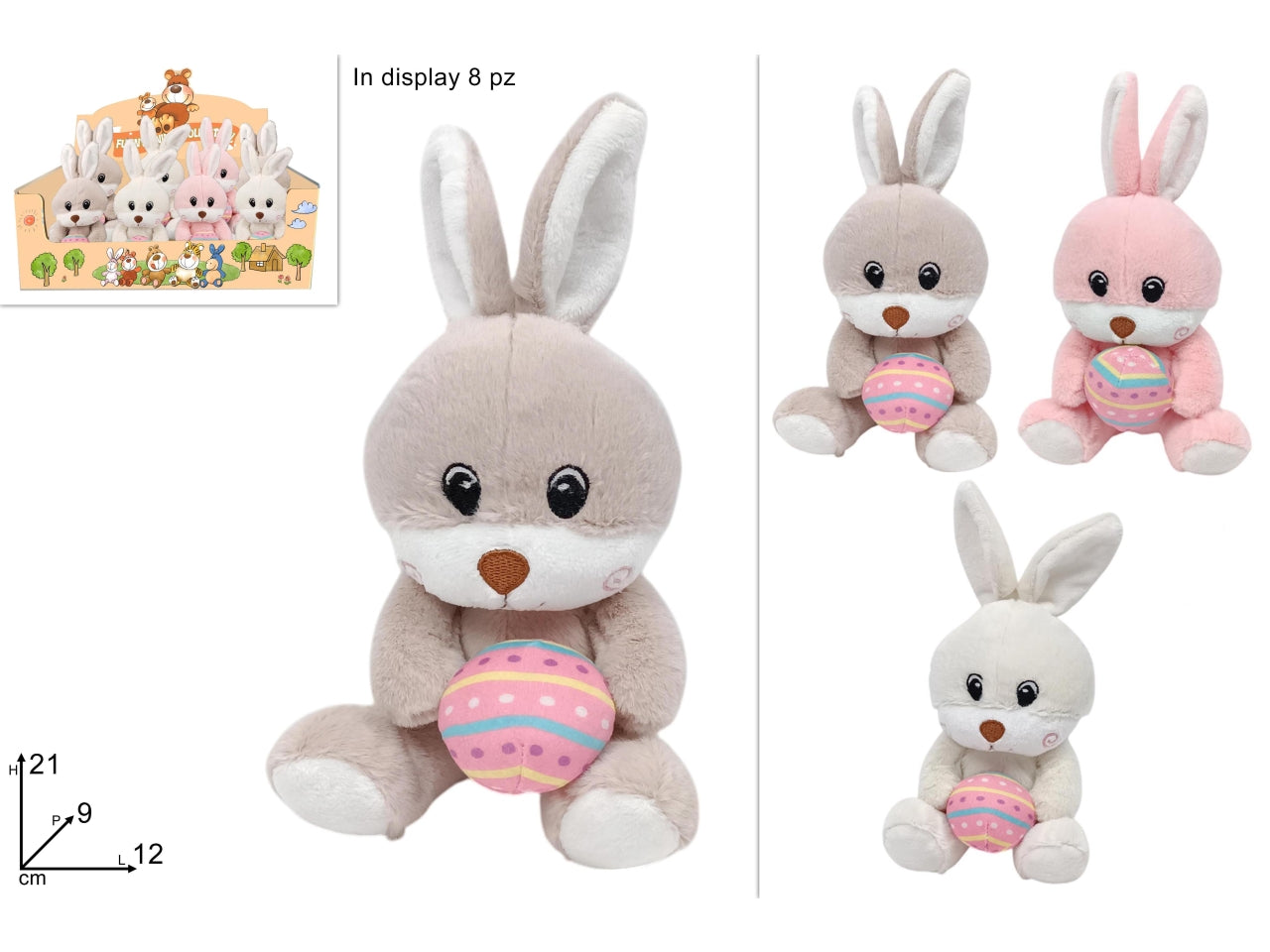 Peluche coniglio 21cm con uovo assortito