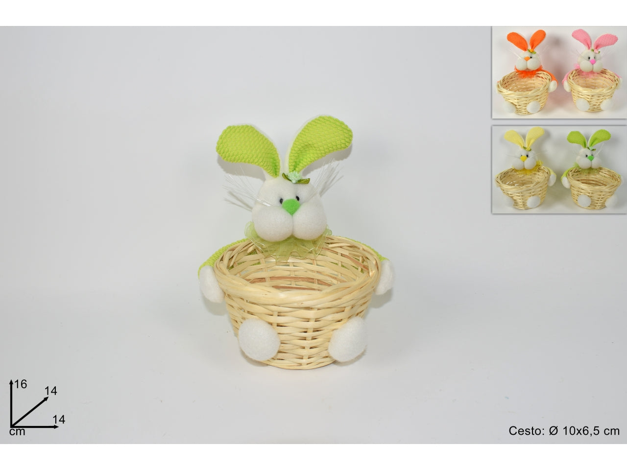 Cesto d.10cm con coniglio peluche in 4 assortimenti