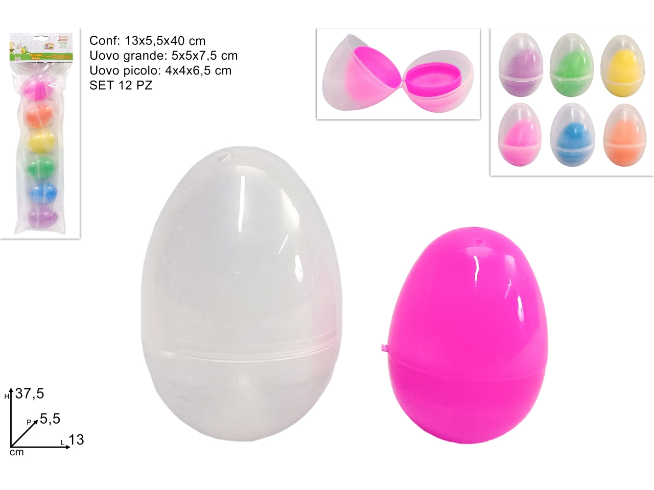 Scatole uova 7,5cm+6,5cm set da 12 scatole assortite