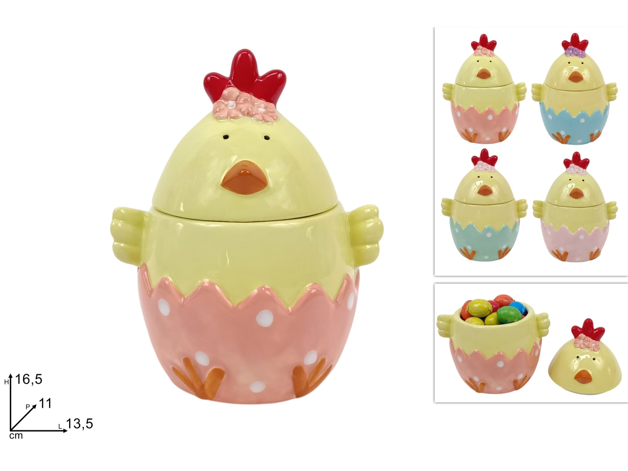 Barattolo pulcino in ceramica in 4 colori assortiti