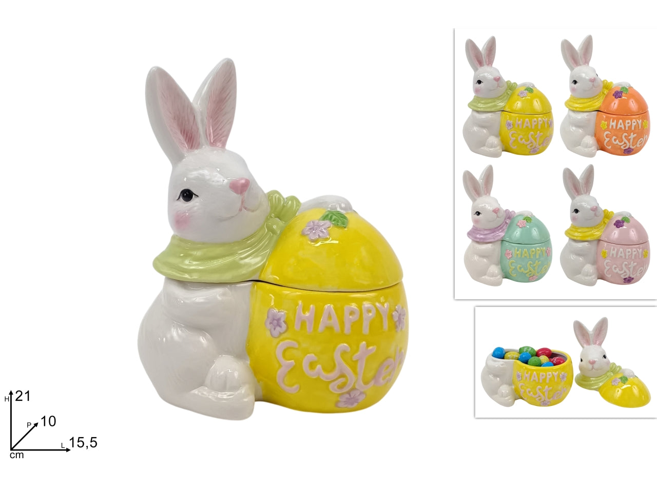 Barattolo uovo con coniglio in ceramica in 4 colori assortiti
