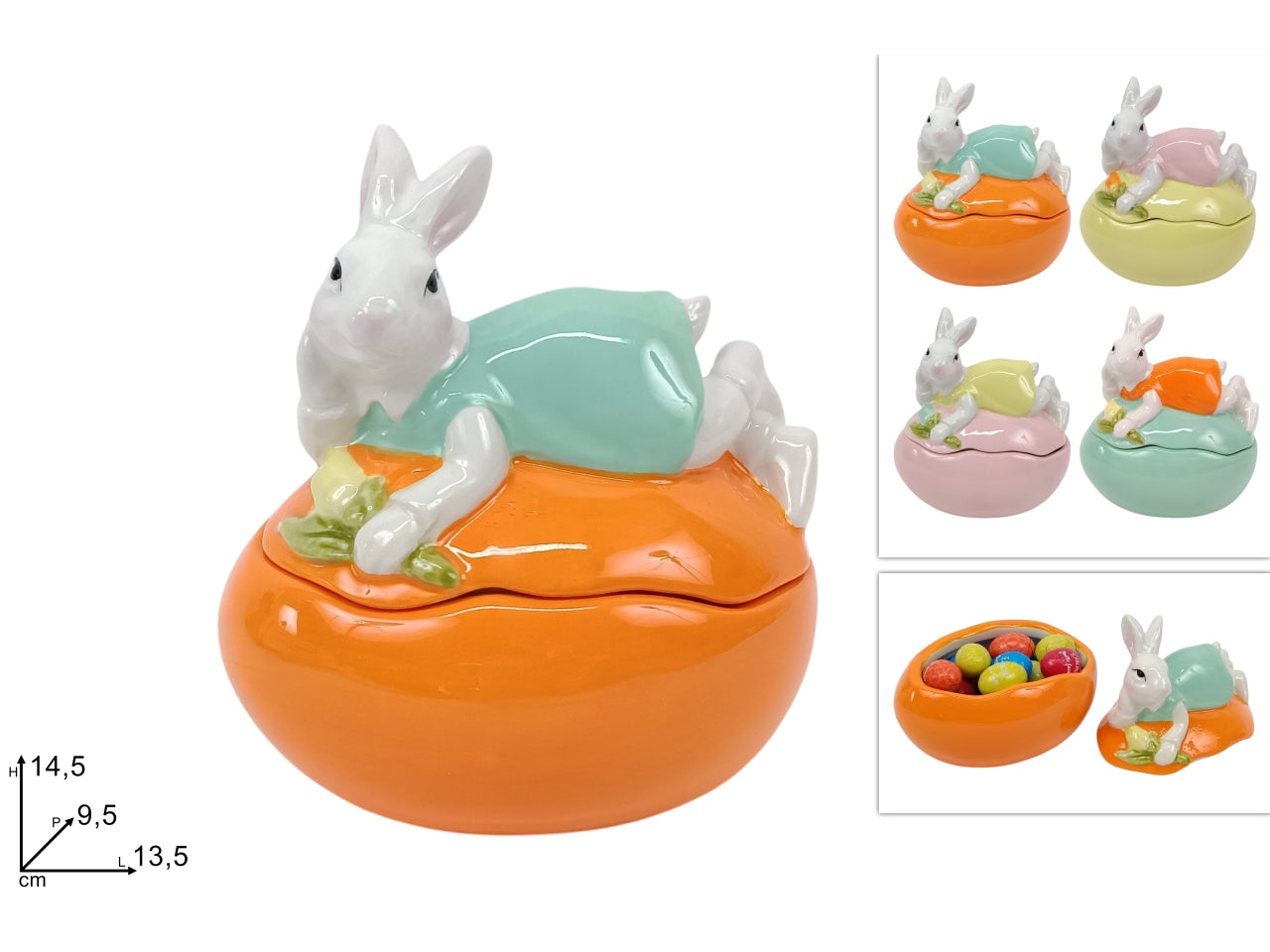 Barattolo uovo con coniglio in ceramica in 4 colori assortiti