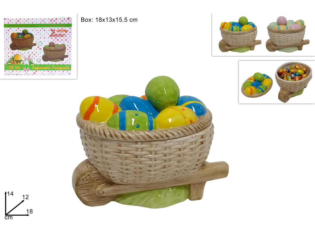 Barattolo ceramica carretto con uova in 2 colori assortiti