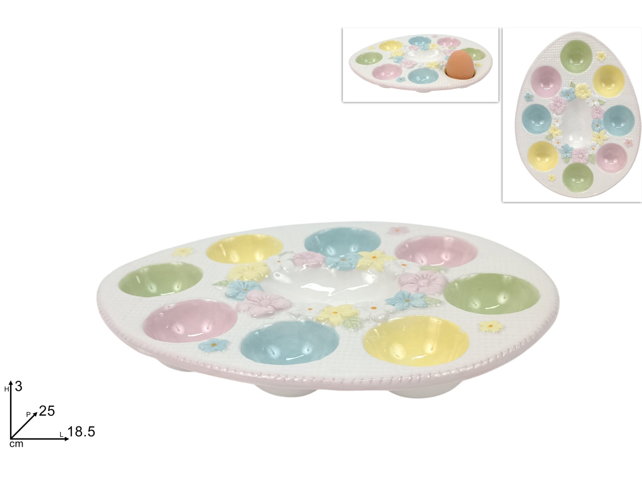 Piatto ovale con portauova in ceramica 25x18,5cm