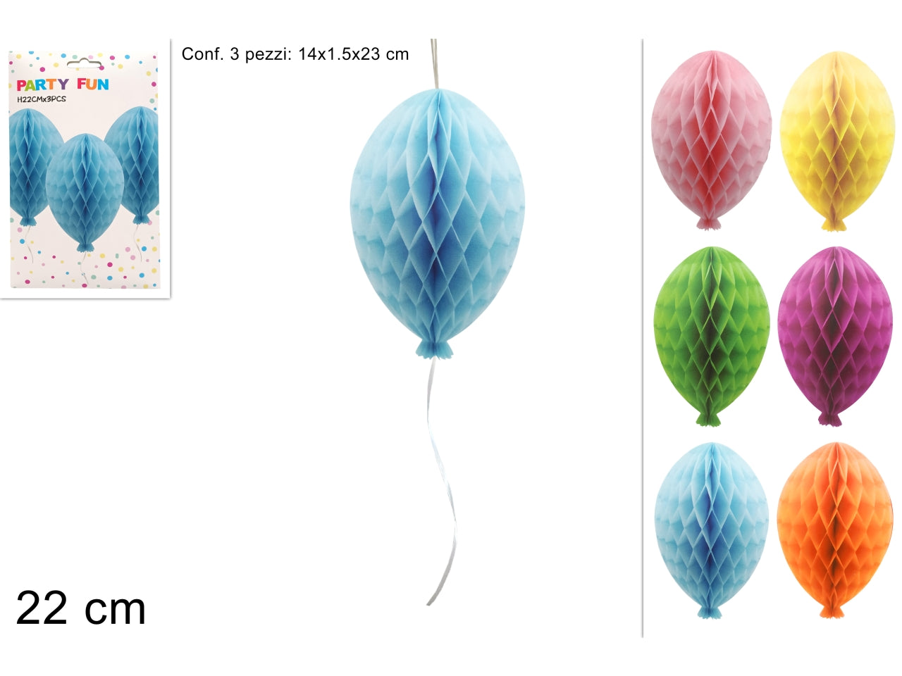 Festone palloncino in carta 22cm set da 3 festoni in 6 colori assortiti