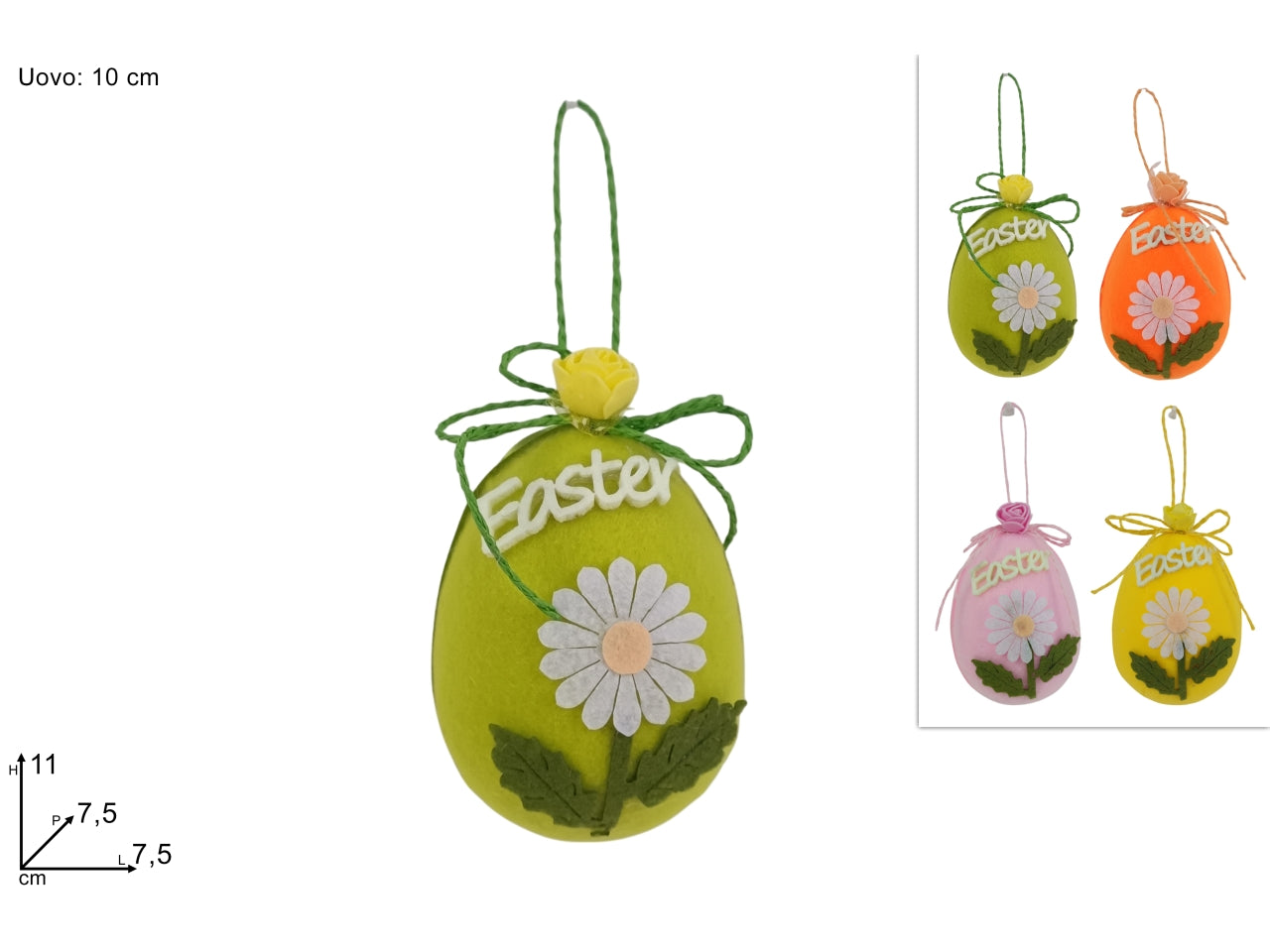 Appendino uovo 10cm con scritta easter in 4 colori assortiti