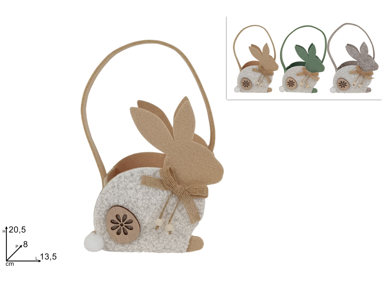 Cestino in feltro con coniglio in pelliccia in 3 colori assortiti