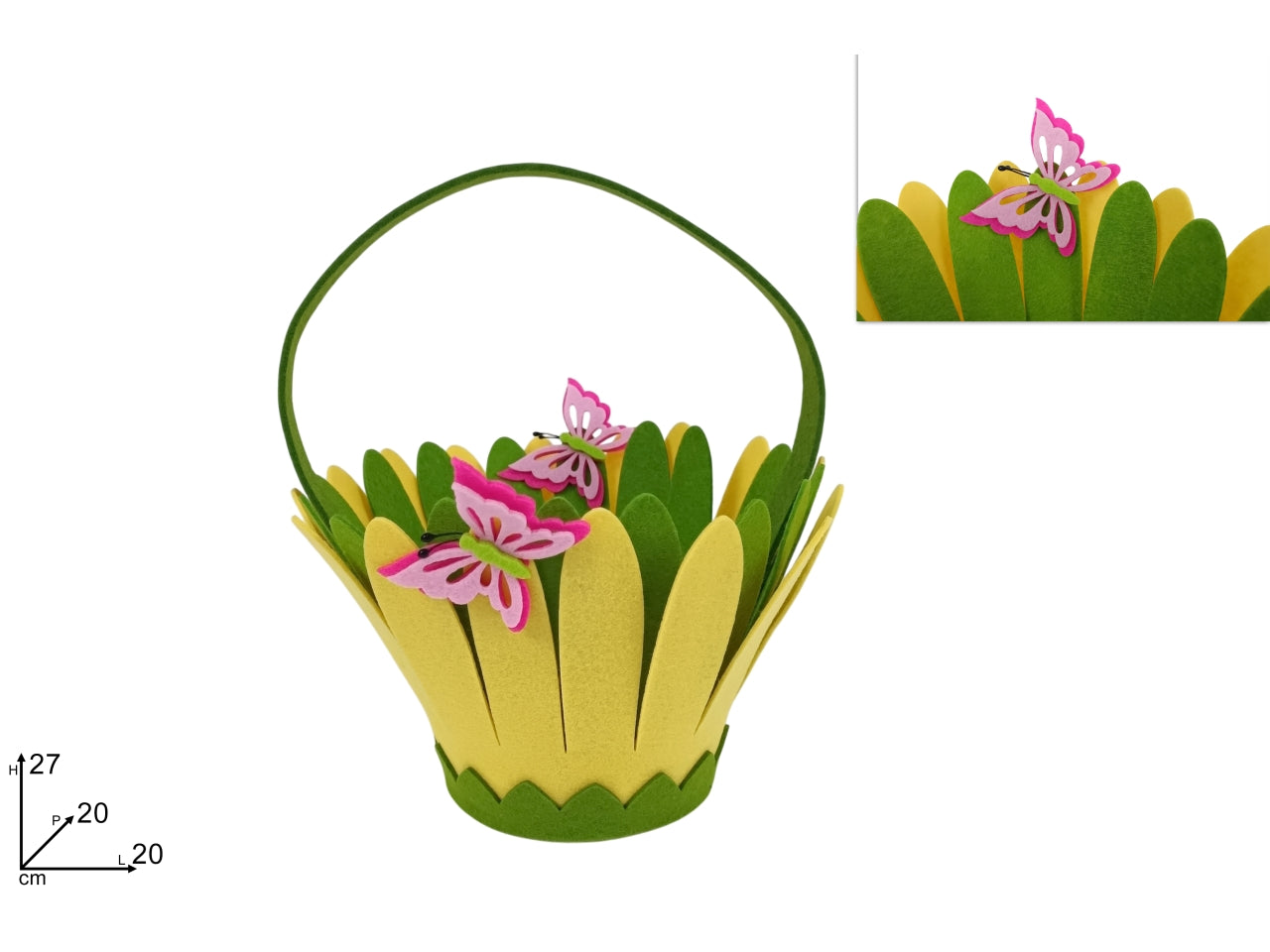 Cestino in feltro con farfalle e manico 27x20cm