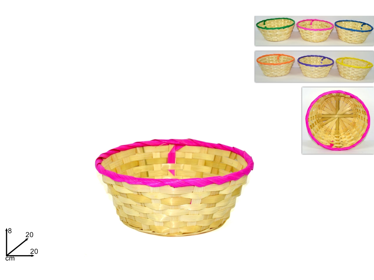 Cesto intrecciato tondo 20x8cm in 6 colori assortiti