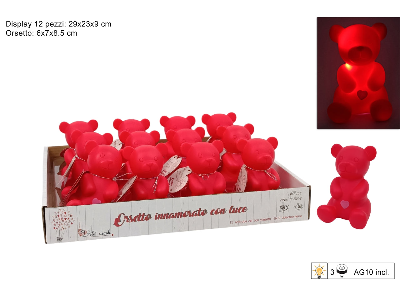 Orso rosso con luce batteria