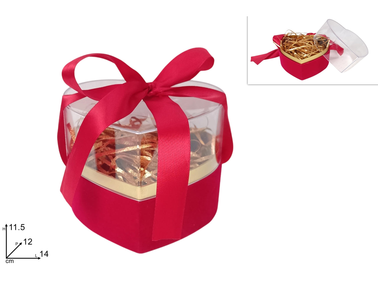 Scatola cuore rosso velluto con fiocco