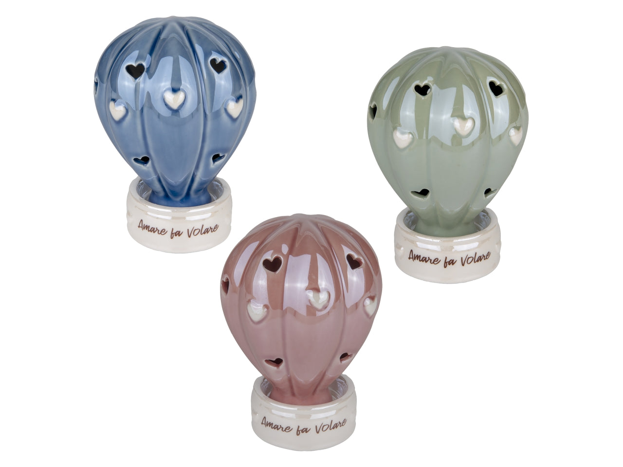 Balloon mongolfiera in porcellana con led 12cm, 3colori assortiti
