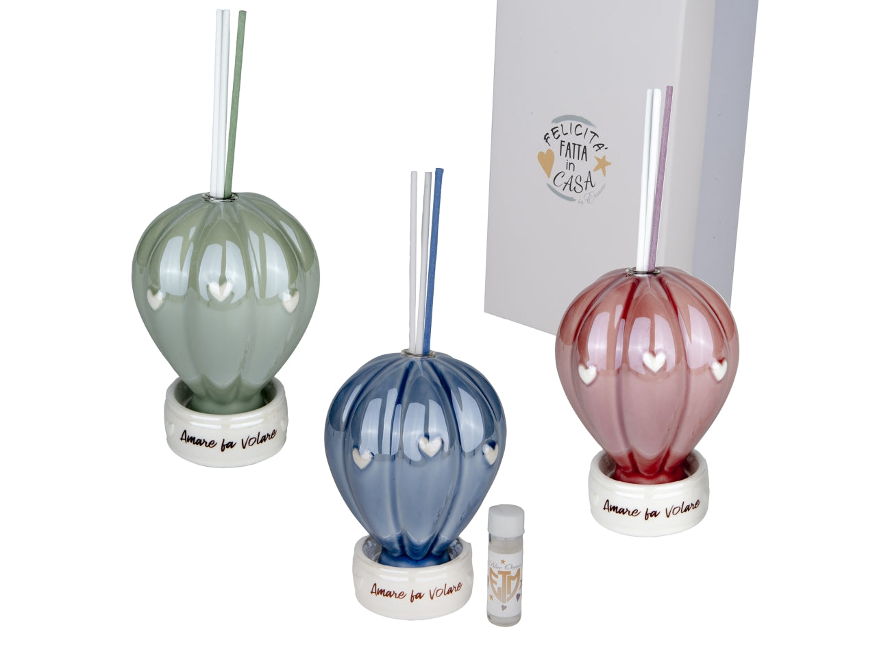 Balloon mongolfiera diffusore con bastoncini e profumo in porcellana 11cm, 3colori assortiti