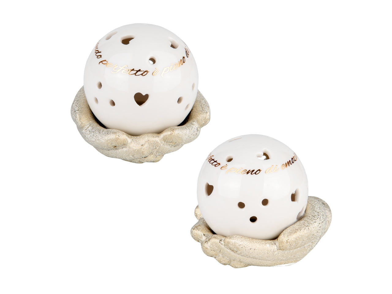 Gold illumina sfera bianca con led su mani oro 9xh.7cm, 2assortimenti