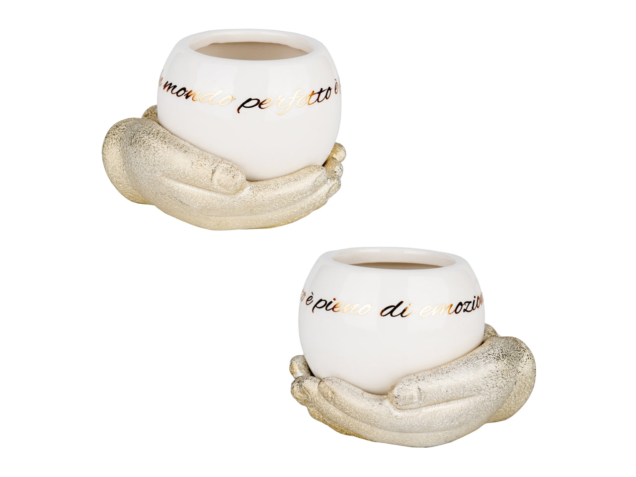 Gold illumina sfera porta piante bianco su mani oro 11xh.8cm