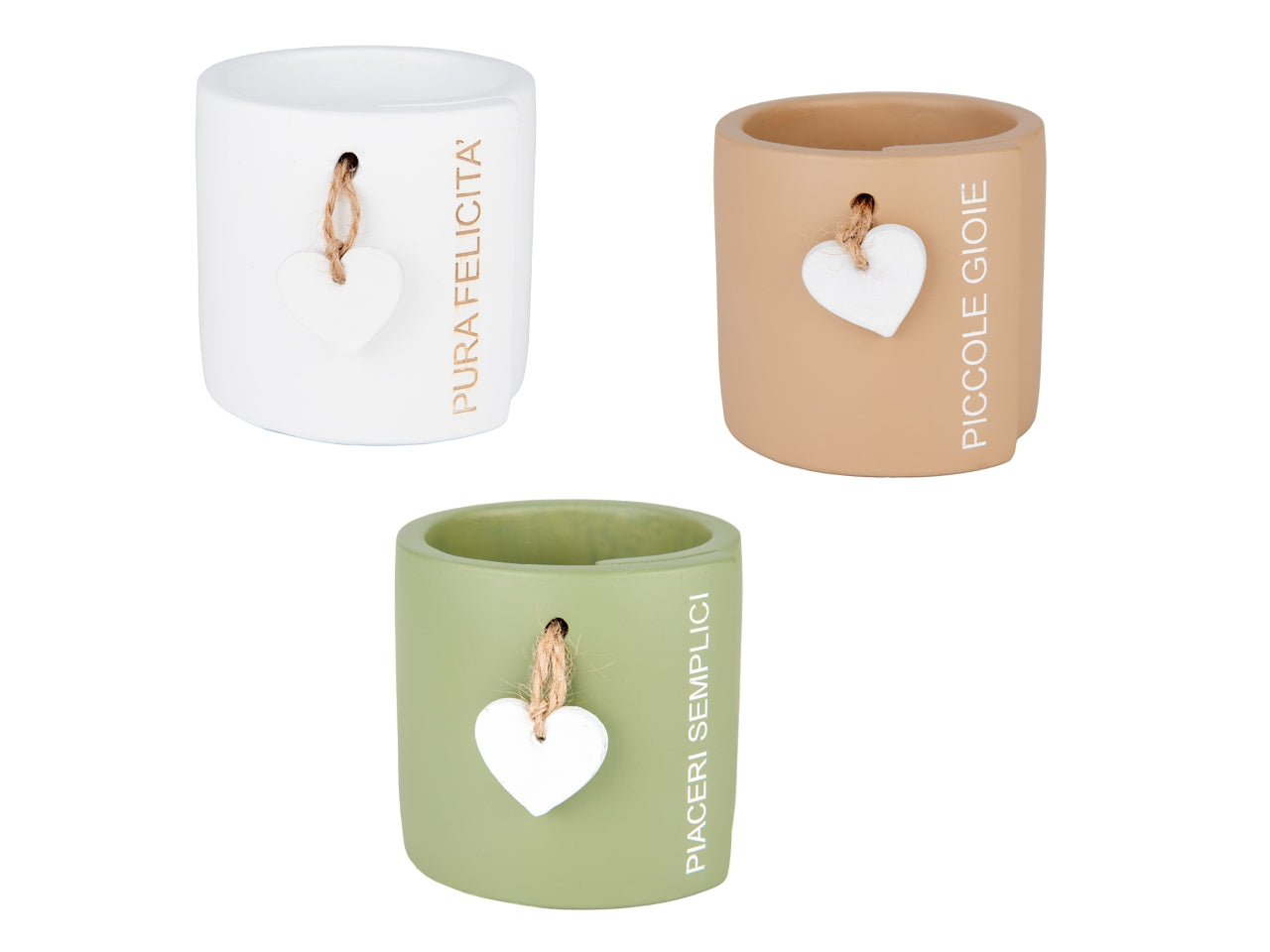 Heart porta piante in terracotta 7xh.7cm, 3colori e scritte assortite