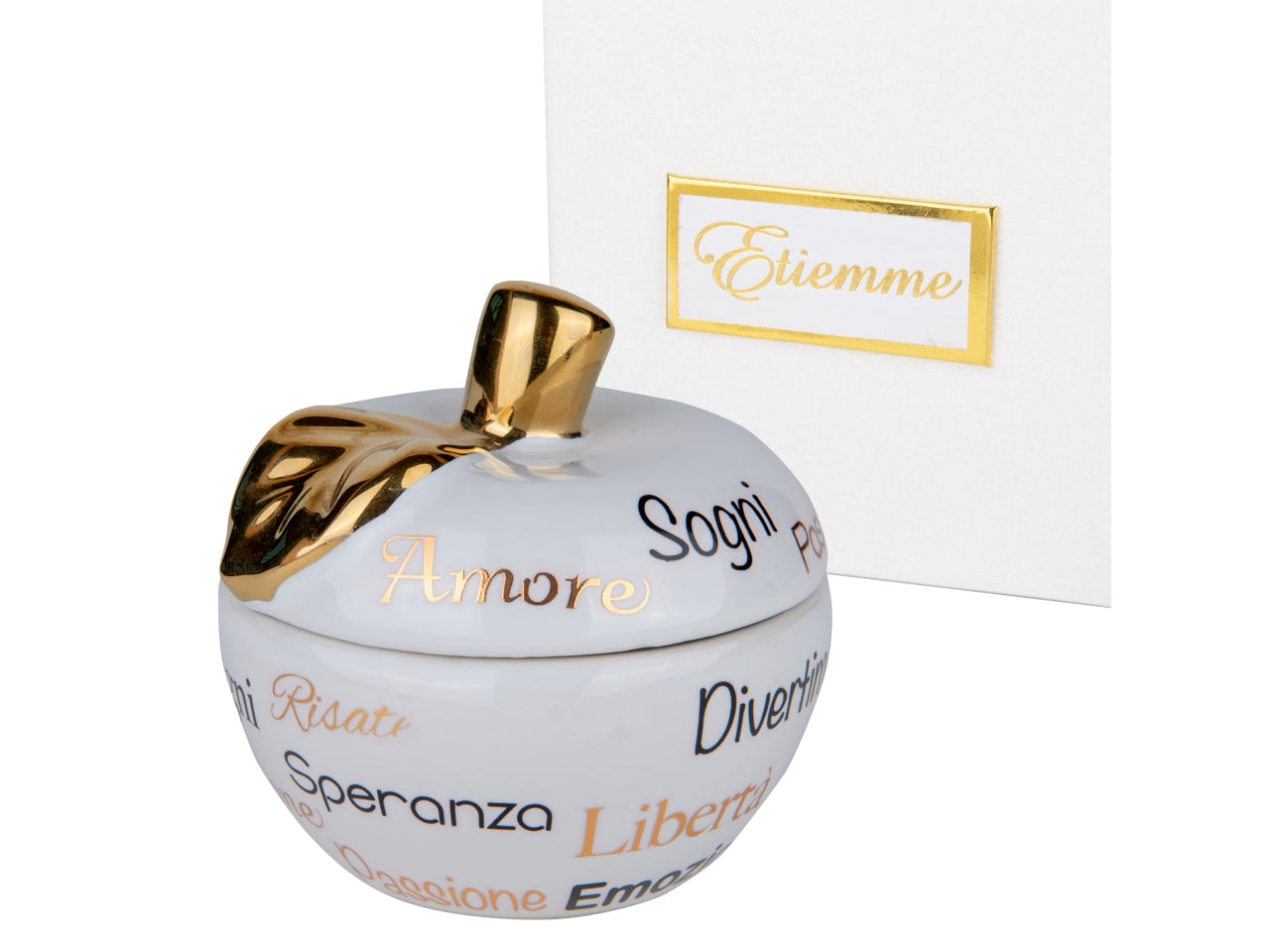 Estasi mela cofanetto in porcellana con candela 8xh.7,5cm bianca