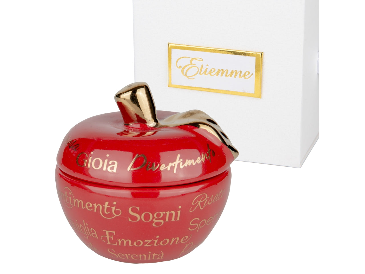Estasi mela cofanetto in porcellana con candela 8xh.7,5cm rossa