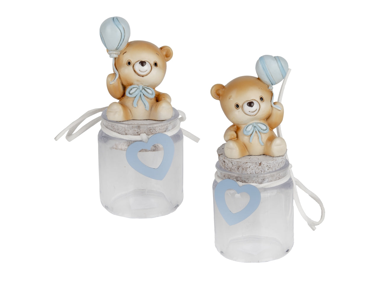 Palla barattolo 12cm con orsetto in resina celeste, 2 assortimenti