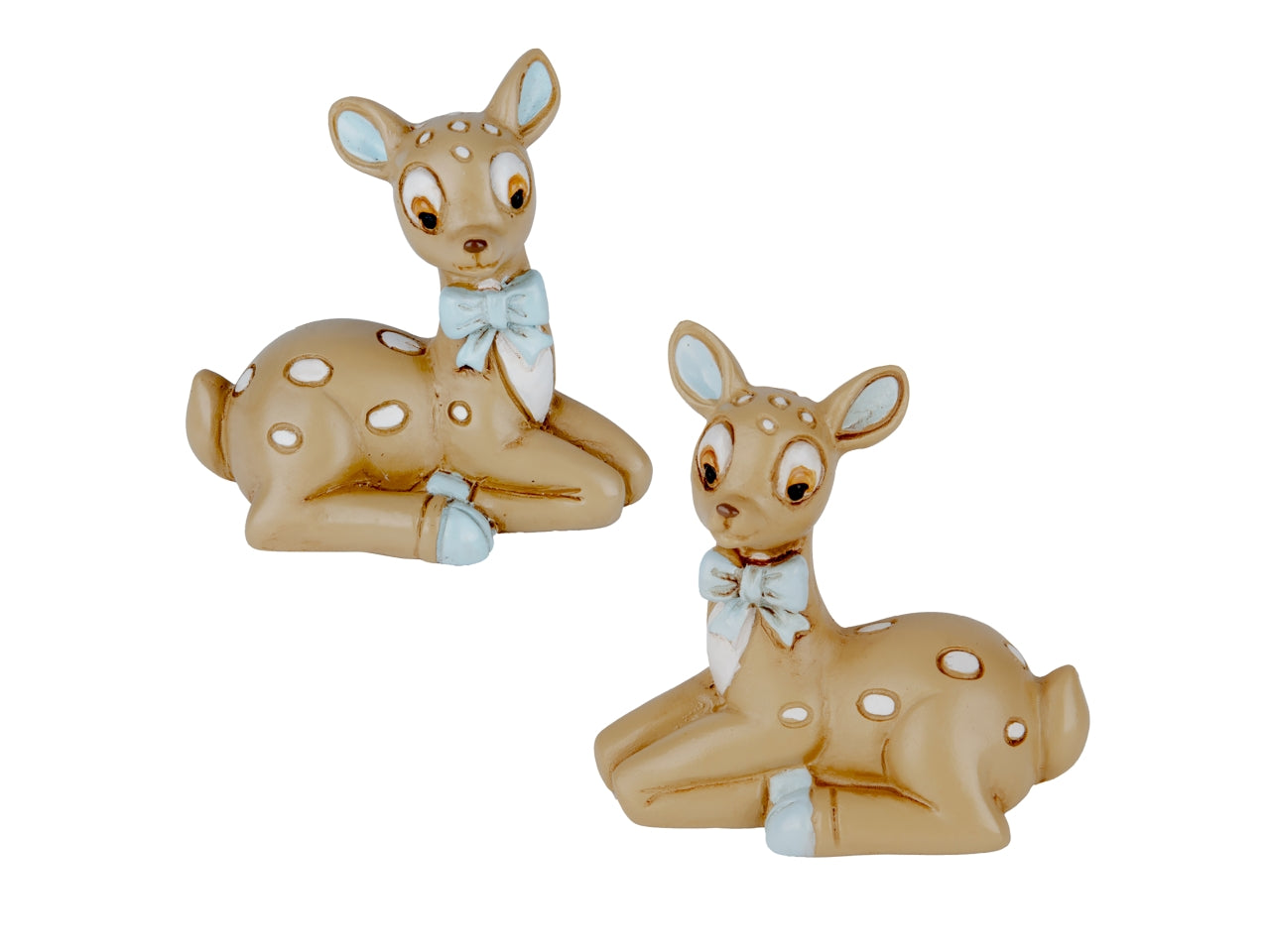 Tenero cervo baby in resina 6cm con fiocco celeste, 2 assortimenti