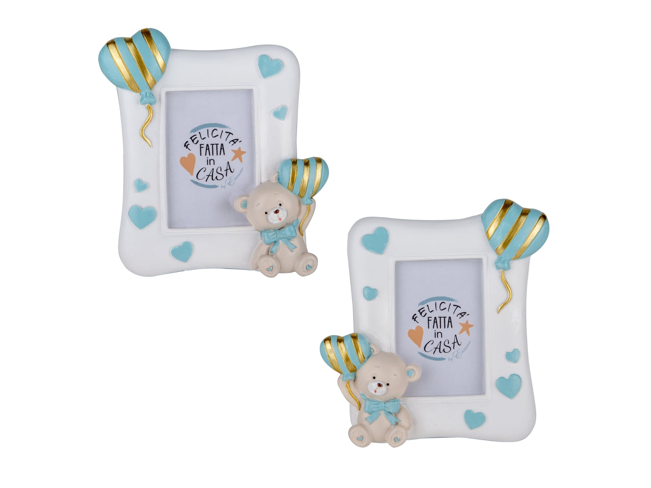 Pupo portafoto con orso in resina 10x12cm celeste, 2 assortimenti