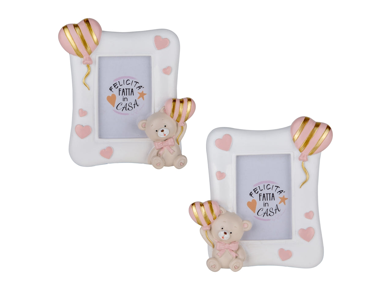 Pupo portafoto con orso in resina 10x12cm rosa 2assortimenti