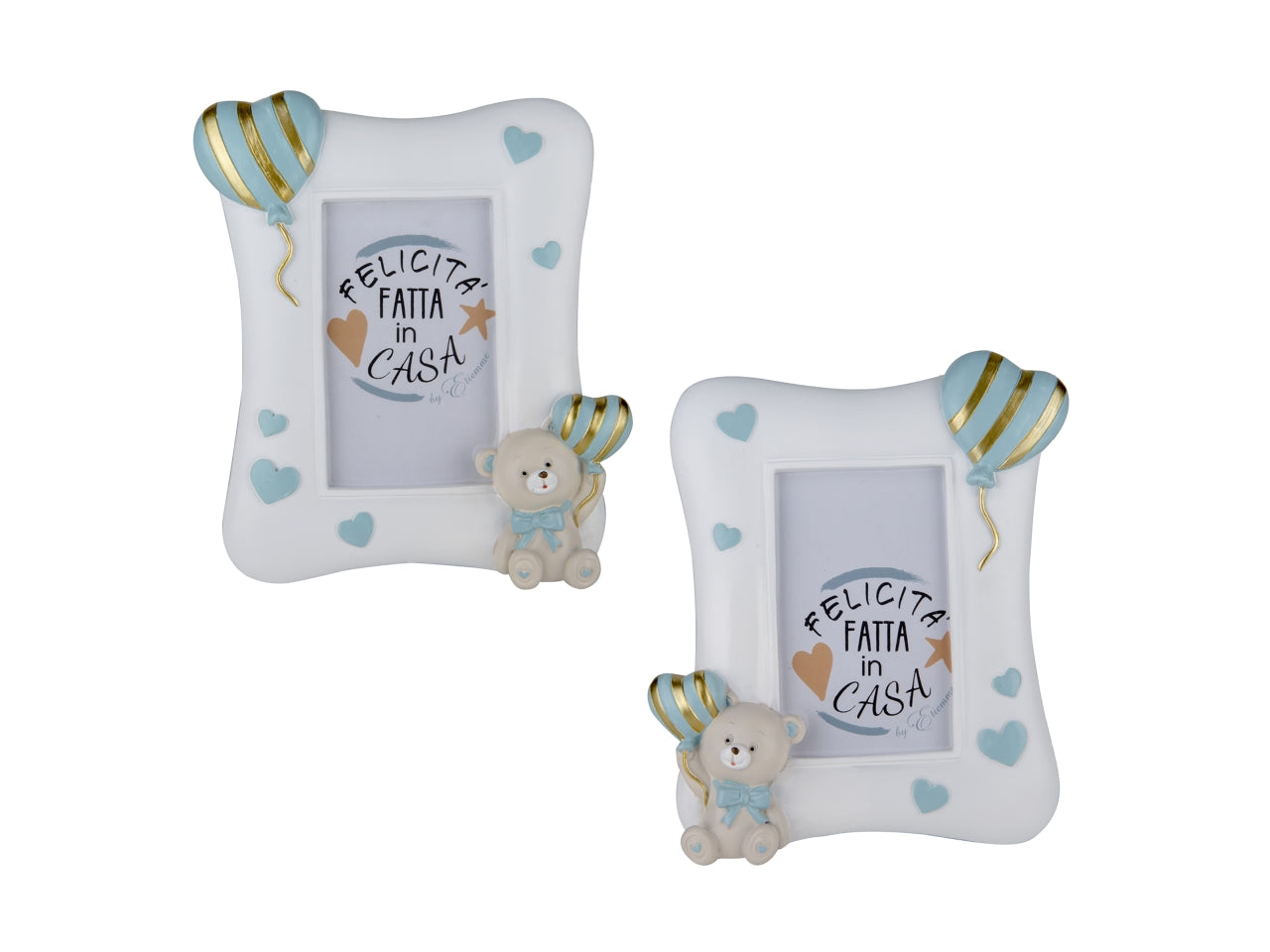 Pupo portafoto con orso in resina 15x18cm celeste 2assortimenti