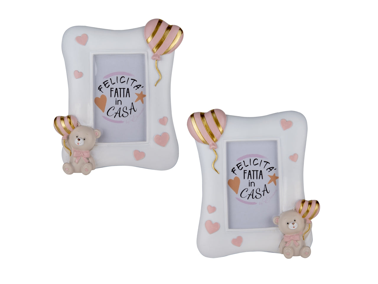 Pupo portafoto con orso in resina 15x18cm rosa 2assortimenti
