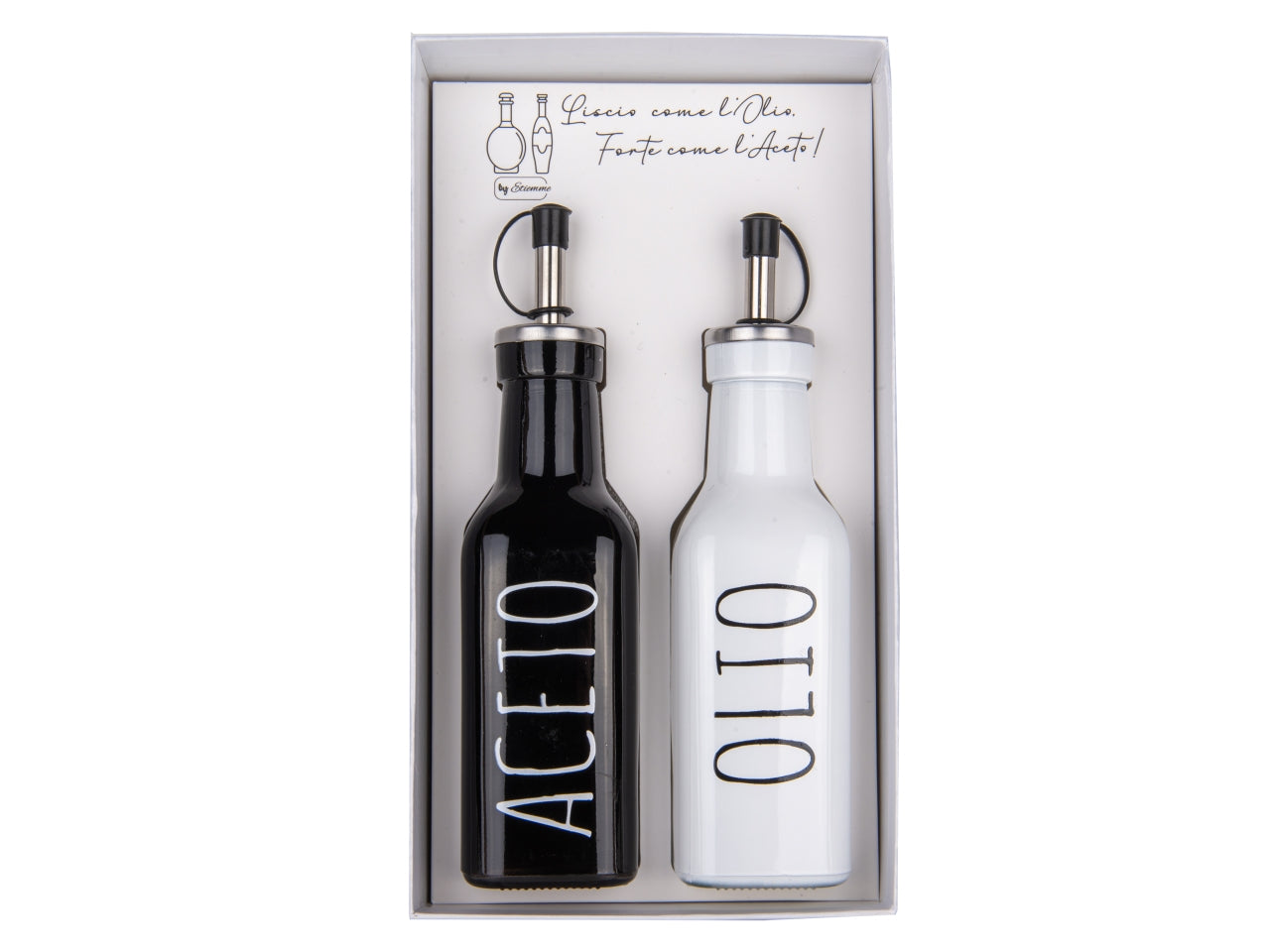 Chef olio e aceto 19cm in vetro bianco e nero