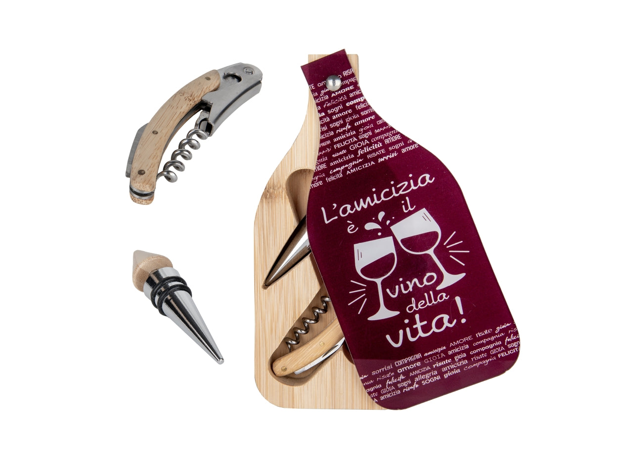 Bordeaux set vino confezione bottiglia con cavatappi e tappo 9x20cm