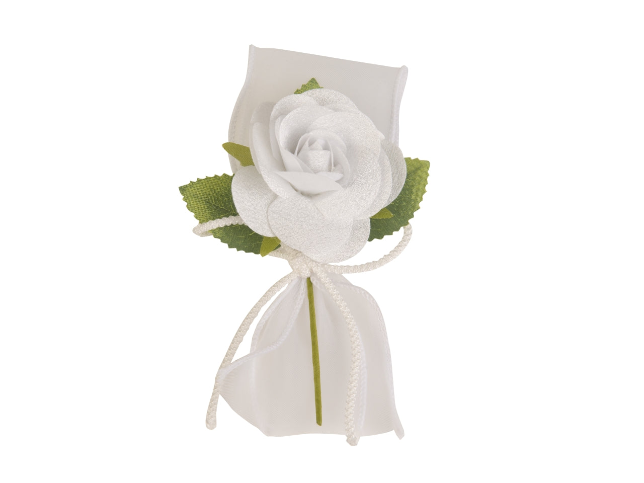 Seta fiore ramo con fiocco 16cm in confezione da 6 pezzi bianco