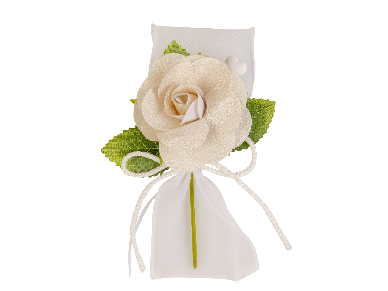 Seta fiore ramo con fiocco 16cm in confezione da 6 pezzi crema