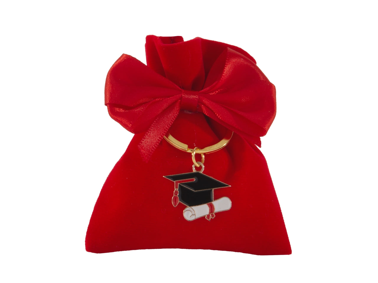 Ateneo sacchetto portaconfetti laurea 8x10cm rosso con portachiavi e fiocco