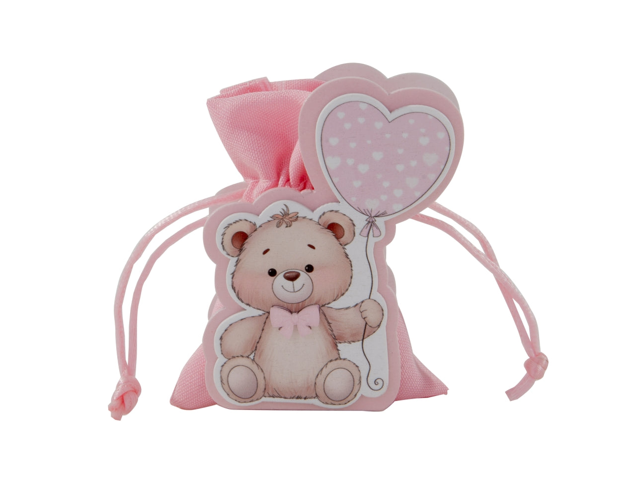 Cento cuori sacchetto portaconfetti 9cm rosa con orsetto