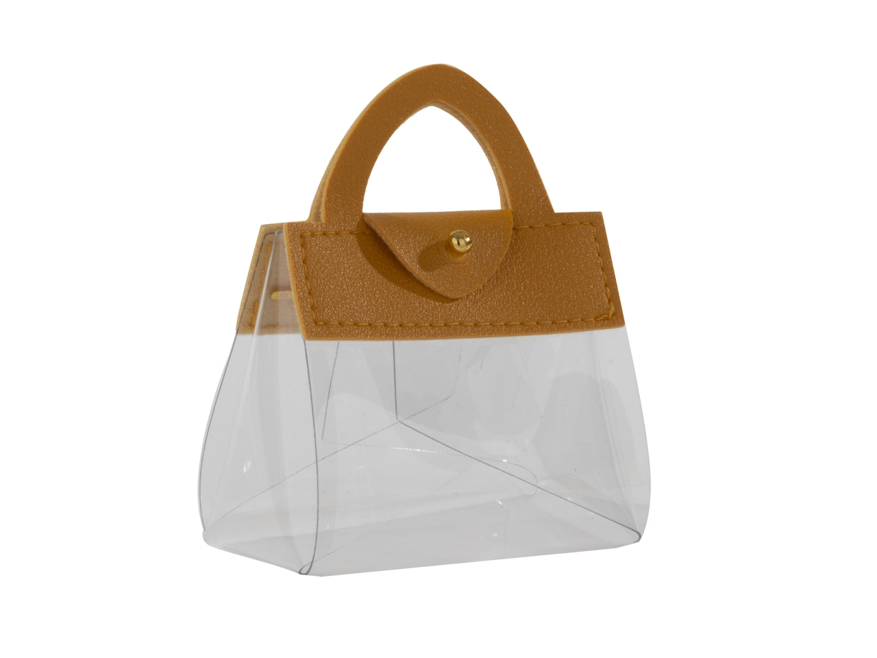 Grazia borsetta portaconfetti 7xh.9cm in pvd ed ecopelle trasparente e senape