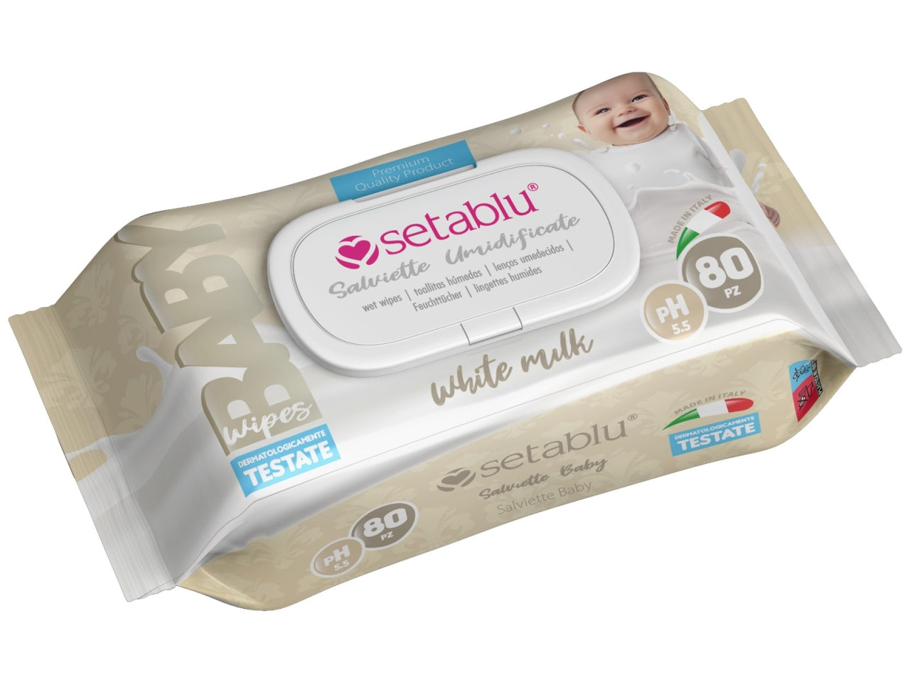 Salviette baby 80 pezzi white milk con apertura pop-up