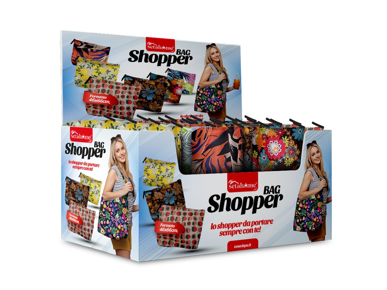 Shopper bag richiudibile 46x66cm, fantasie assortite