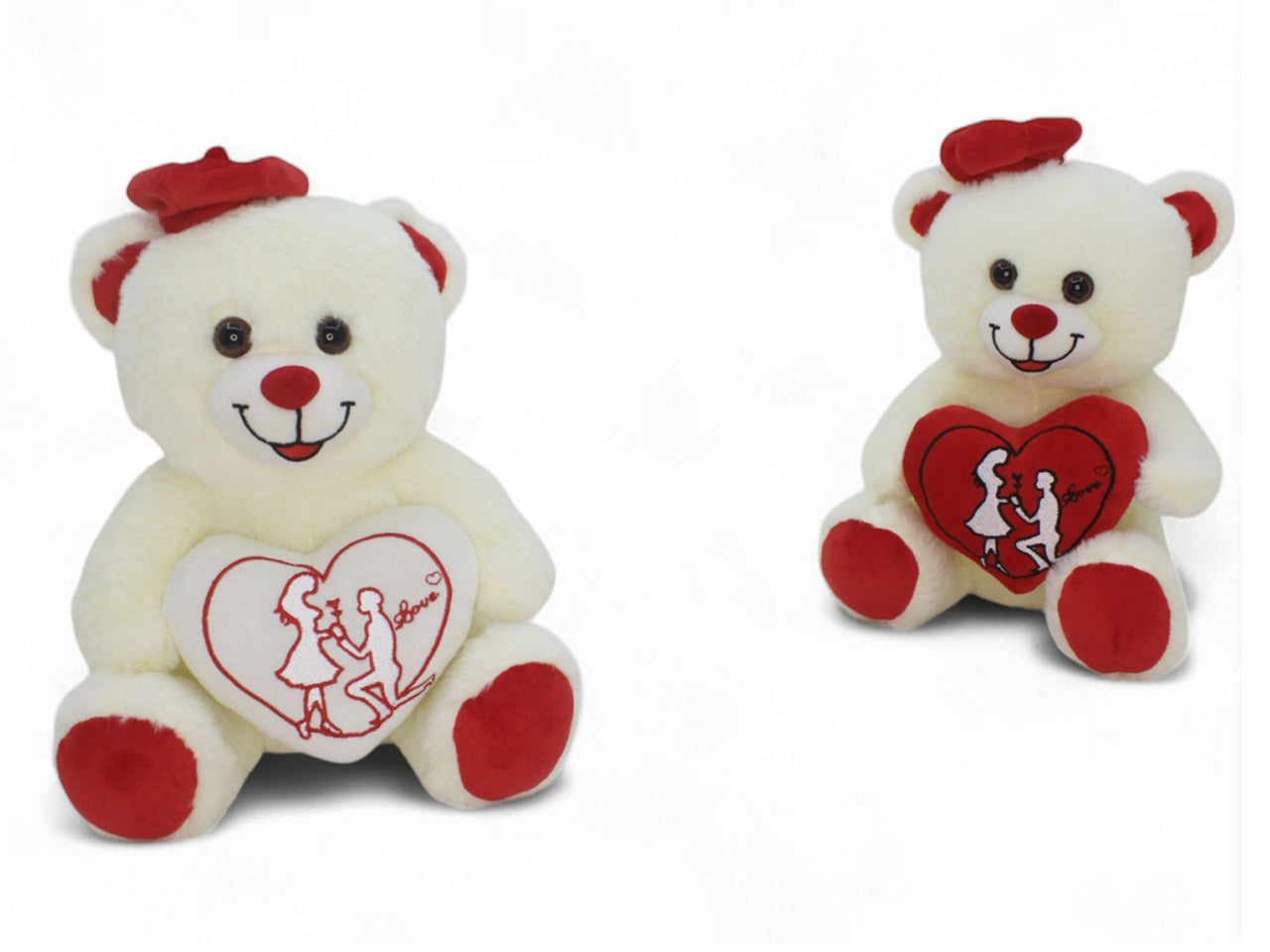 Orso in peluche 25cm bianco con cappello e cuore modelli assortiti
