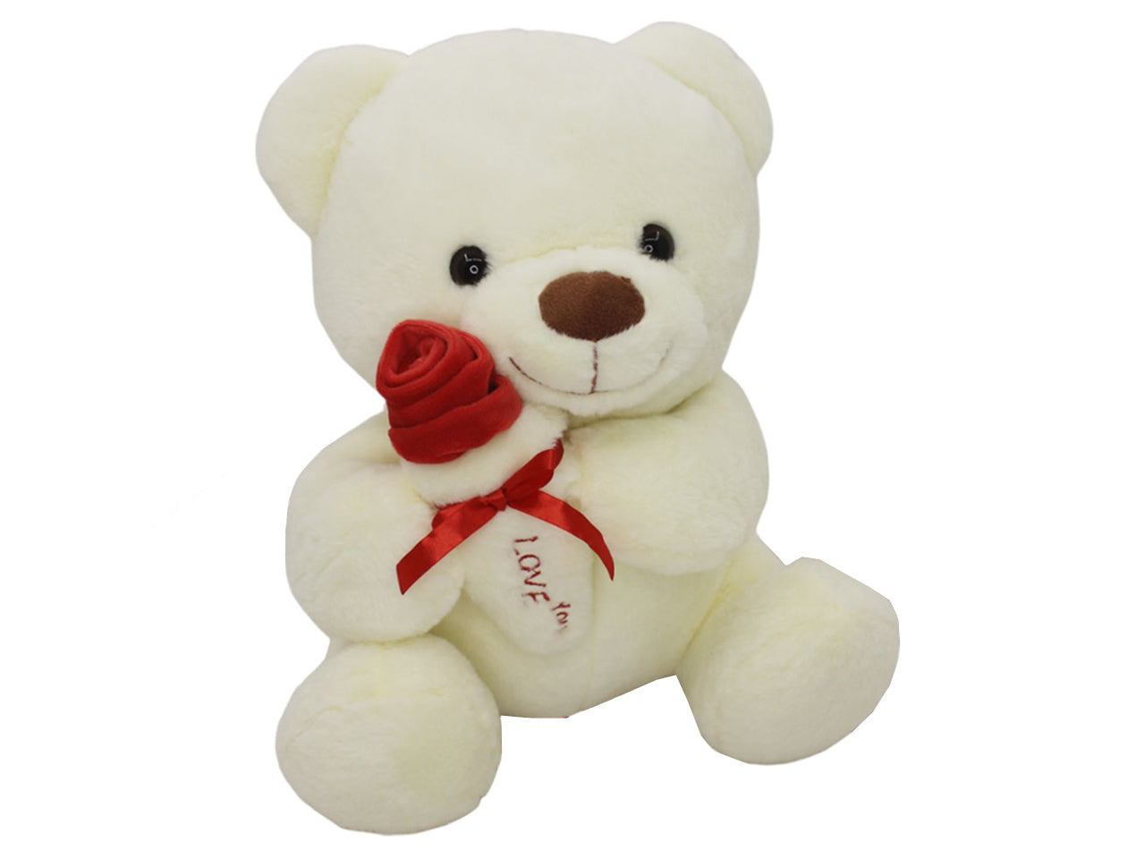 Orso in peluche 35cm bianco con rosa rossa