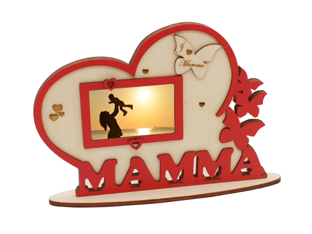 Portafoto cuore in legno per la mamma 18x15cm