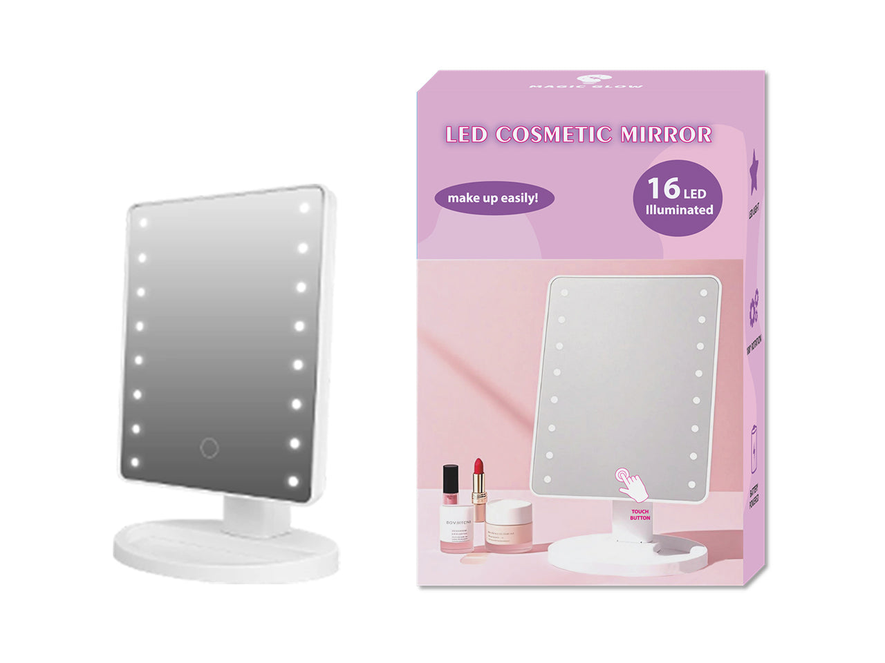 Specchio cosmetico led bianco 16,5x12,5x25,5cm a batteria cavo usb