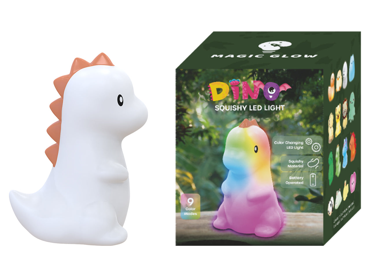 Dino quishy luce rgb color 7x15x14,5cm a batteria
