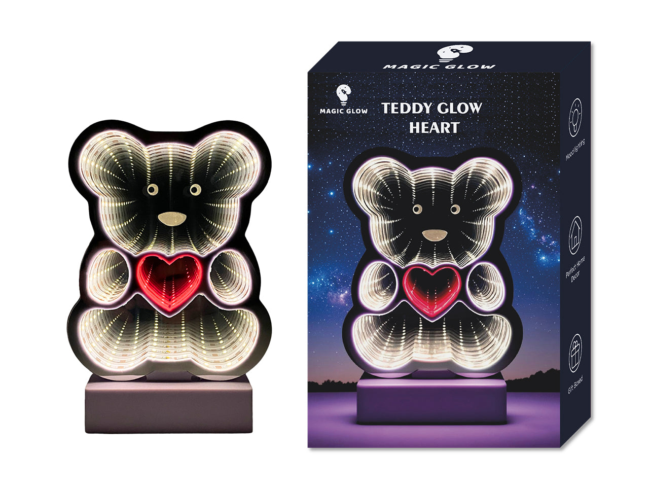 Teddy glow heart infinity luce multicolor 21,2x11,5x8cm a batteria