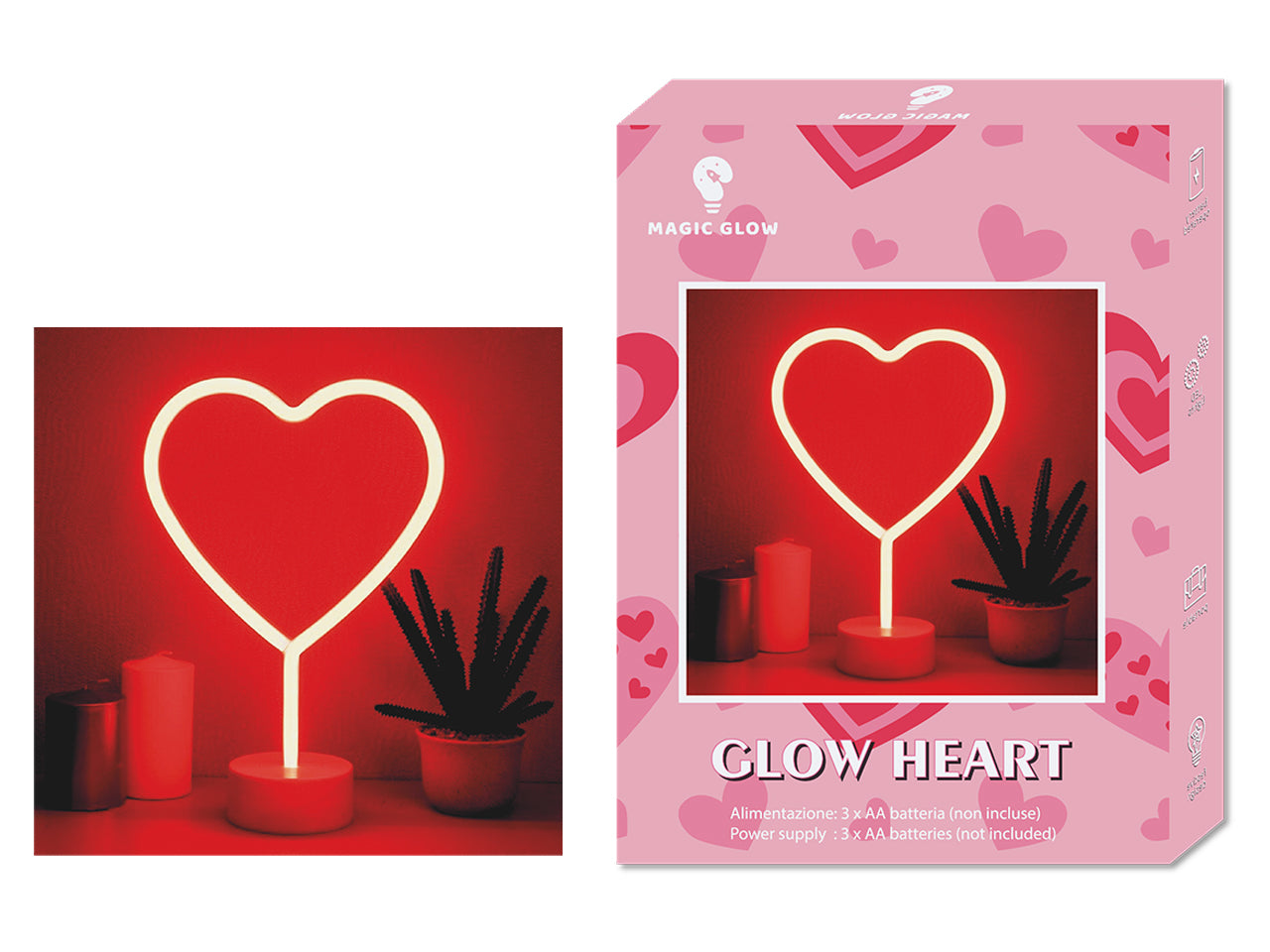 Glow heart stand luce led color 30x8,5x24,5cm a batteria