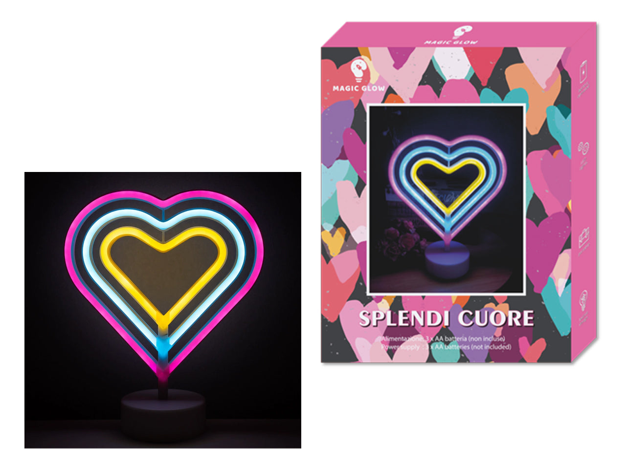 Splendi cuore stand luce led color 23x8,5x27,5cm a batteria